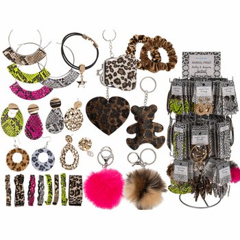 **МЕГА ДЕШЕВО** ПОВНИЙ ОБЕРТОВИЙ СТЕНД З ПРИКРАСАМИ ТА АКСЕСУАРАМИ ANIMAL PRINT (180 шт.)
