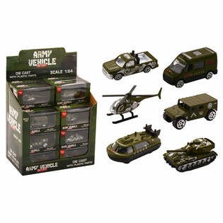 Металеві військові машинки Die Cast, масштаб 1:64 у дисплеї (24 шт.)