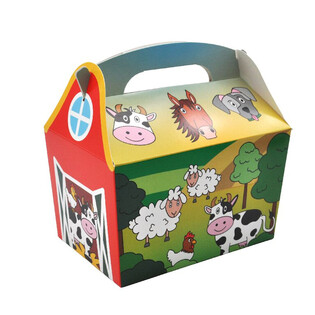 ДИТЯЧА КОРОБКА ДЛЯ МЕНЮ МОДЕЛЬ: СВІЙСЬКІ ТВАРИНИ - Розм. 18.5x12x19 СМ - FOODBOX - KIDSBOX (24 шт.)